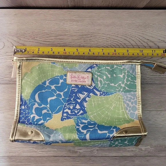 Lilly Pulitzer For Estee Lauder Green Blue Yellow Abstract Floral Zippered Pouch - Picture 8 of 10
